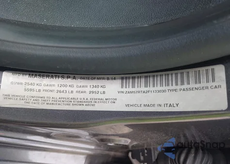2015 Maserati Ghibli S Q4 from USA, damaged, VIN ZAM57RTA2F1133030